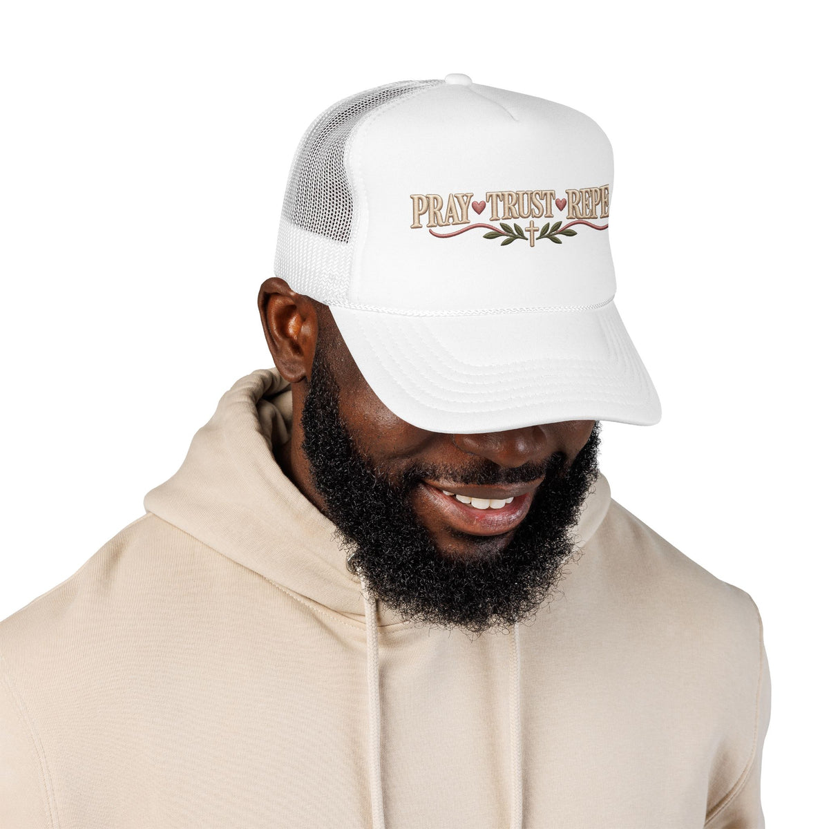 Pray Trust Repeat Trucker Hat – Christian Faith Foam Cap