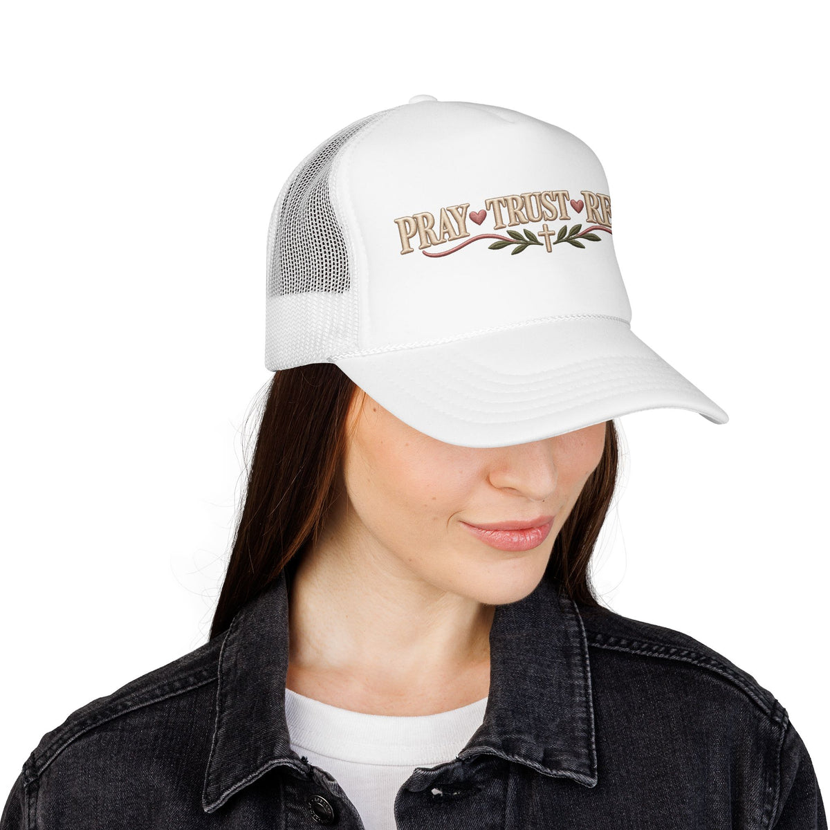 Pray Trust Repeat Trucker Hat – Christian Faith Foam Cap