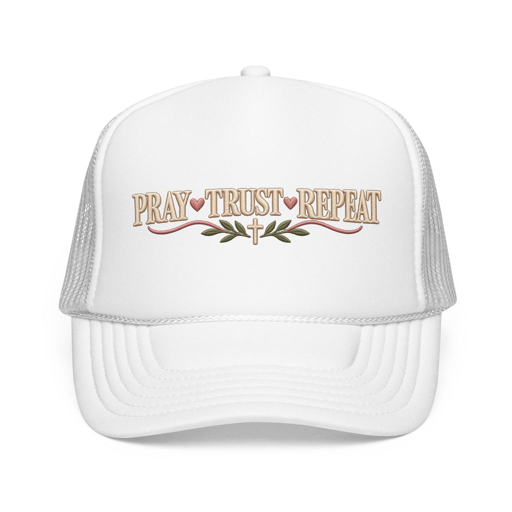 Pray Trust Repeat Trucker Hat – Christian Faith Foam Cap